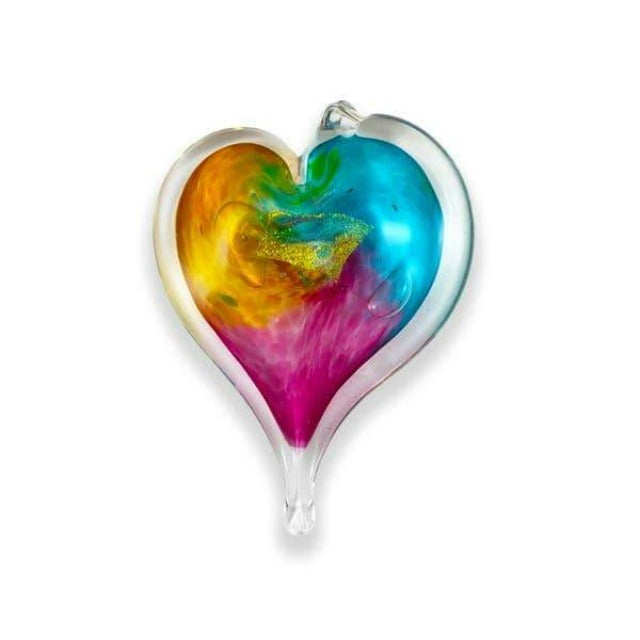 Blown Glass Heart Ornament - Teal, Green, Pink & Blue