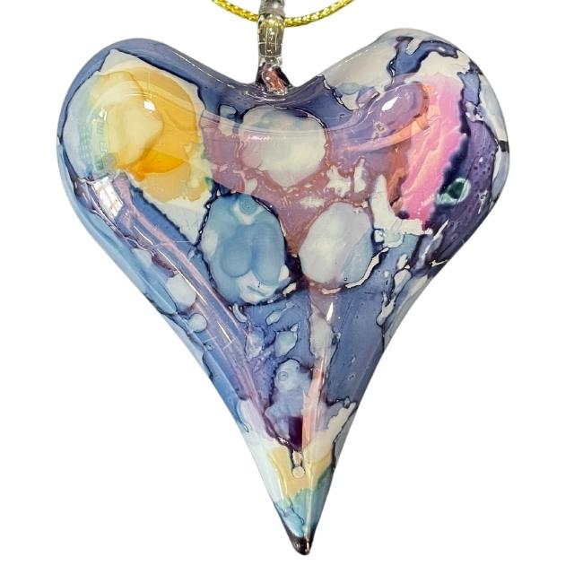 Blown Glass Heart Ornament - Multi / Blue