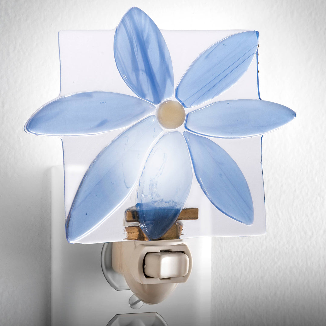 Blue Flower Night Light Fused Glass