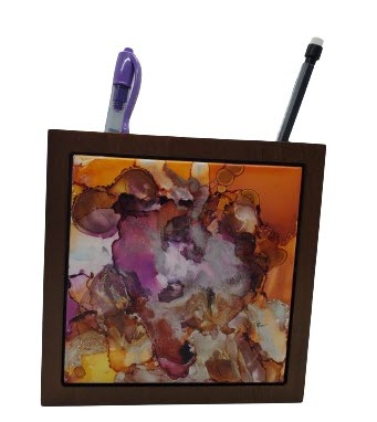 Wood Pencil Holder - Orange, Purple and White