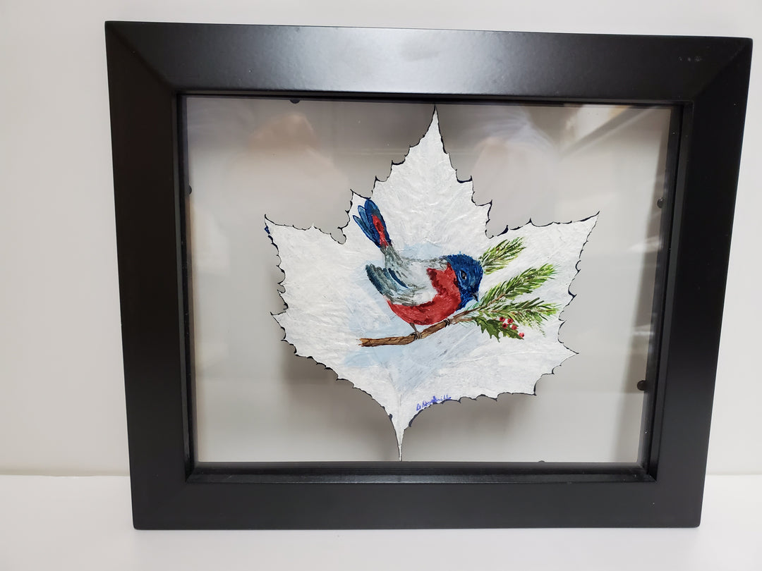 Bluebird on Maple Leave - Glass