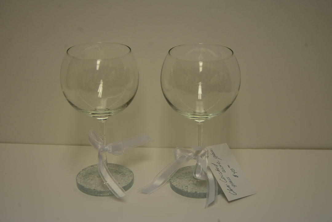 Clear Crushed Glass Wine Glasses - 2 Set
