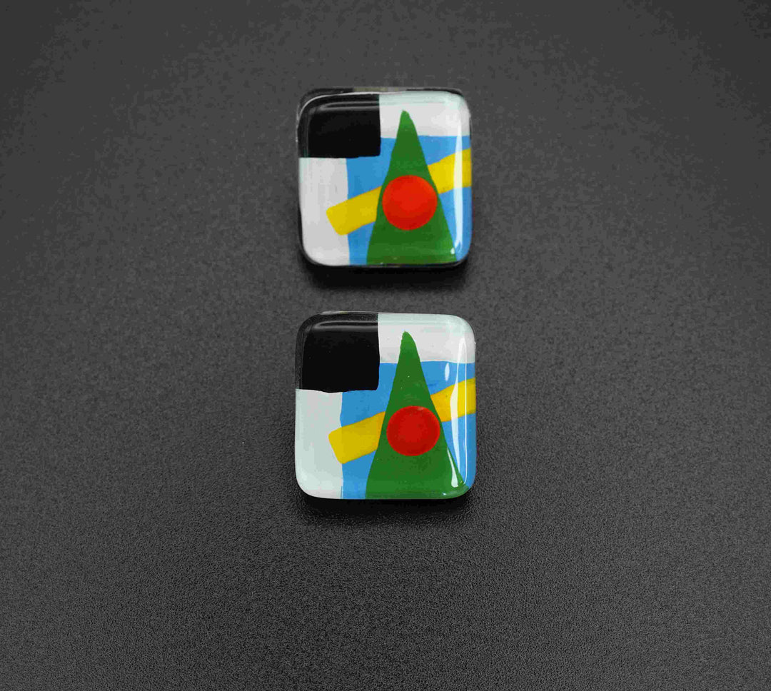 Abstract Glass Square Earrings