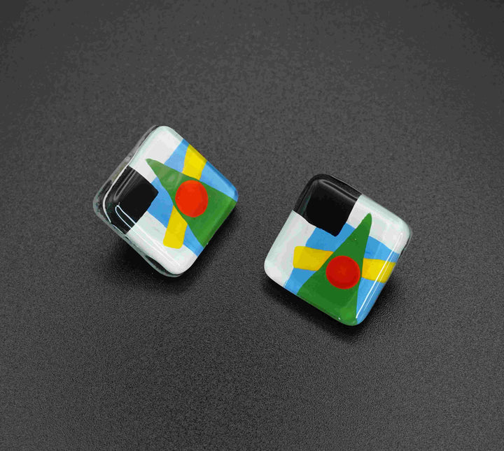 Abstract Glass Square Earrings