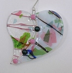 Fused Glass Heart Sun Catcher / Ornament - Rainbow Blue