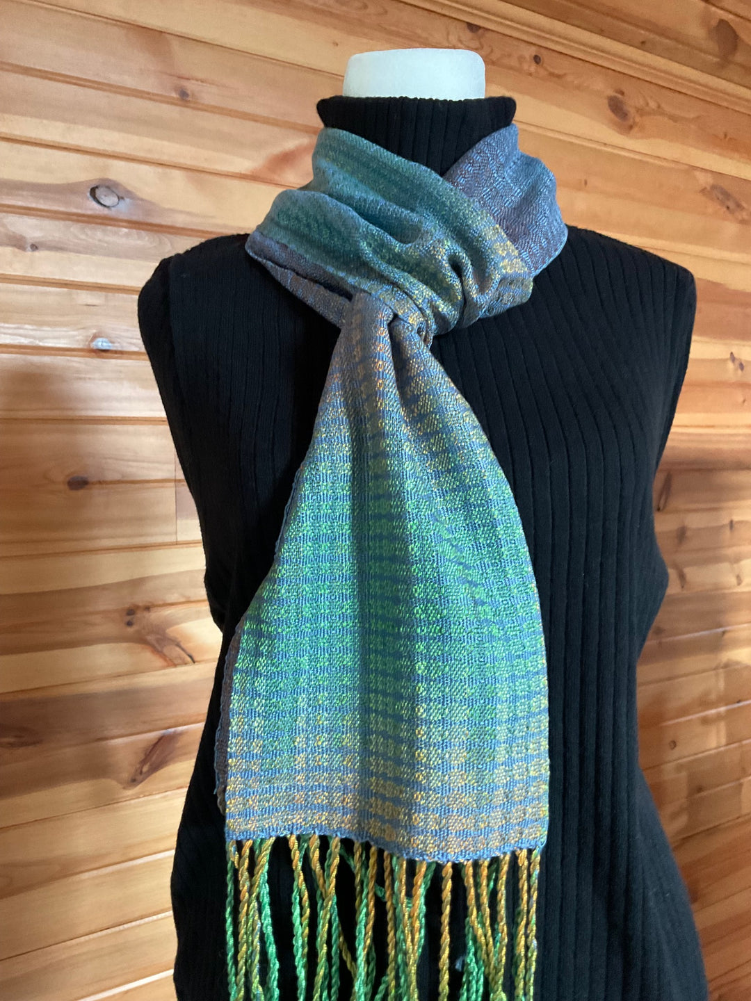 Blue/Green/Gold Cotten and Silk Scarf