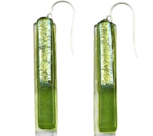 Green Party Long  Earring - Glass/Sterling Silver