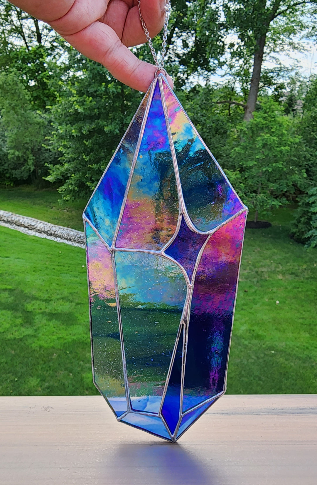Blue & Clear Stained Glass Suncatcher