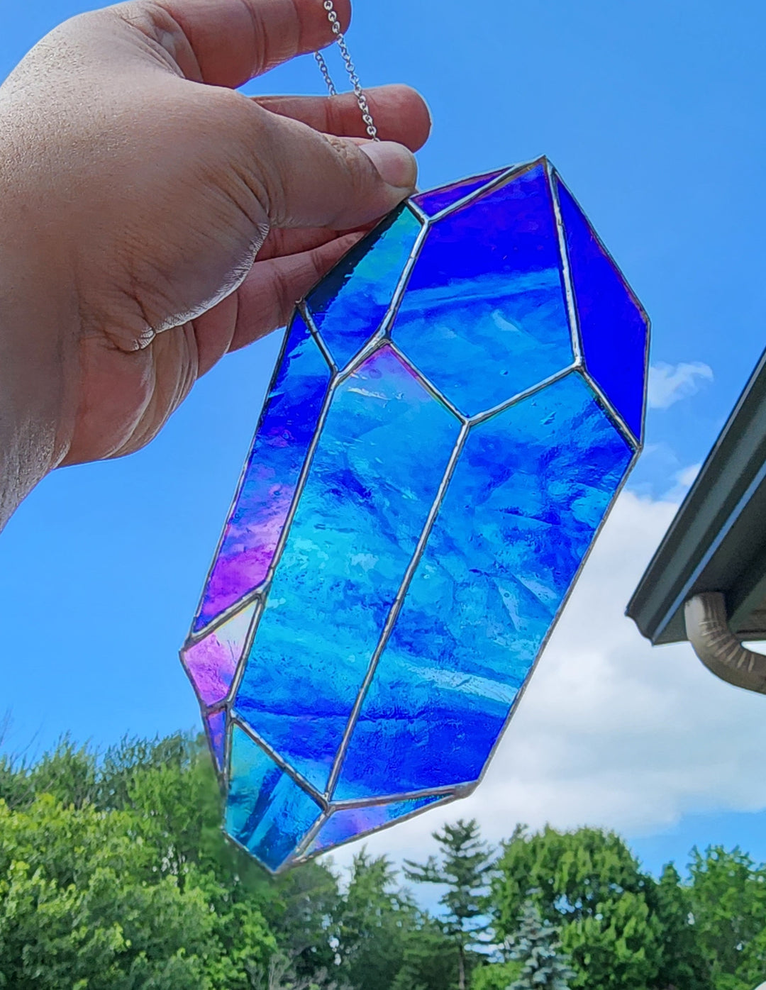 Blue Iridescent Stained Glass Suncatcher