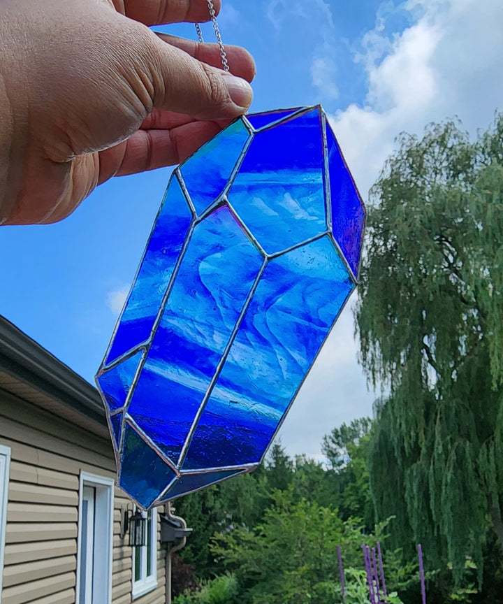 Blue Iridescent Stained Glass Suncatcher