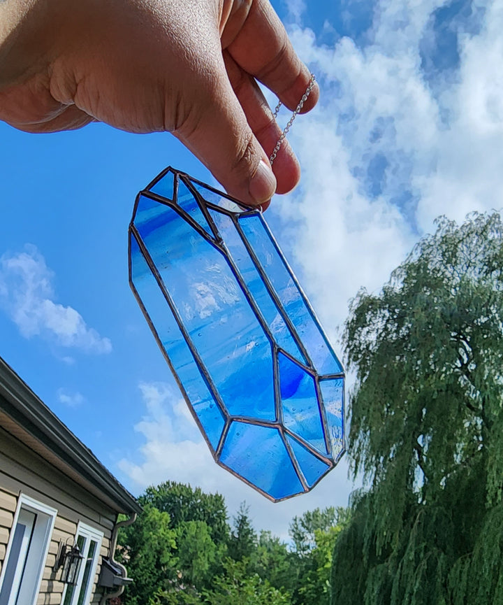 Blue Transparent & Clear Stained Glass Suncatcher