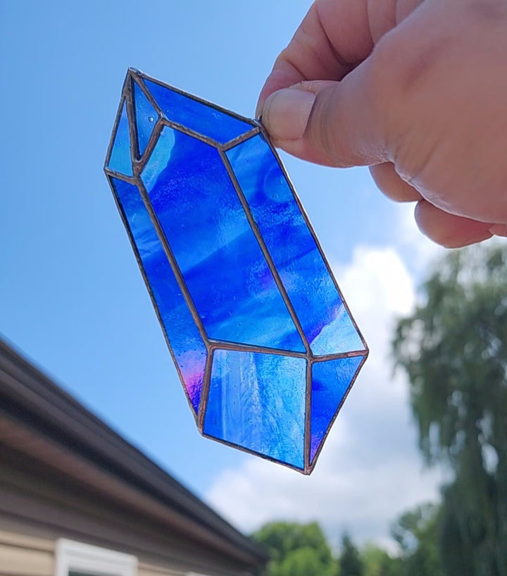 Blue Transparent Iridescent Stained Glass Suncatcher