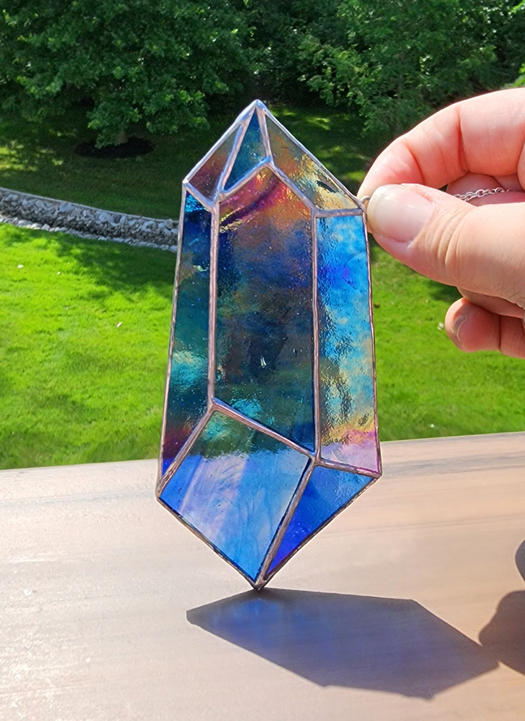 Blue Transparent Iridescent Stained Glass Suncatcher