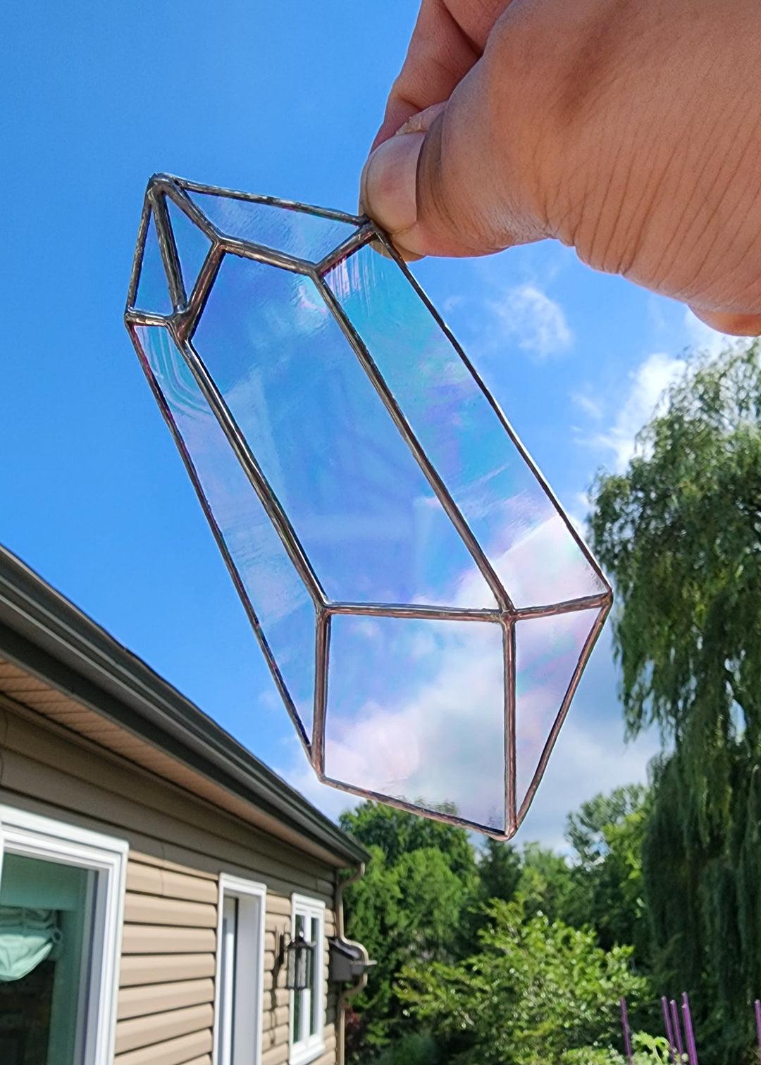 Clear  Iridescent Stained Glass Suncatcher