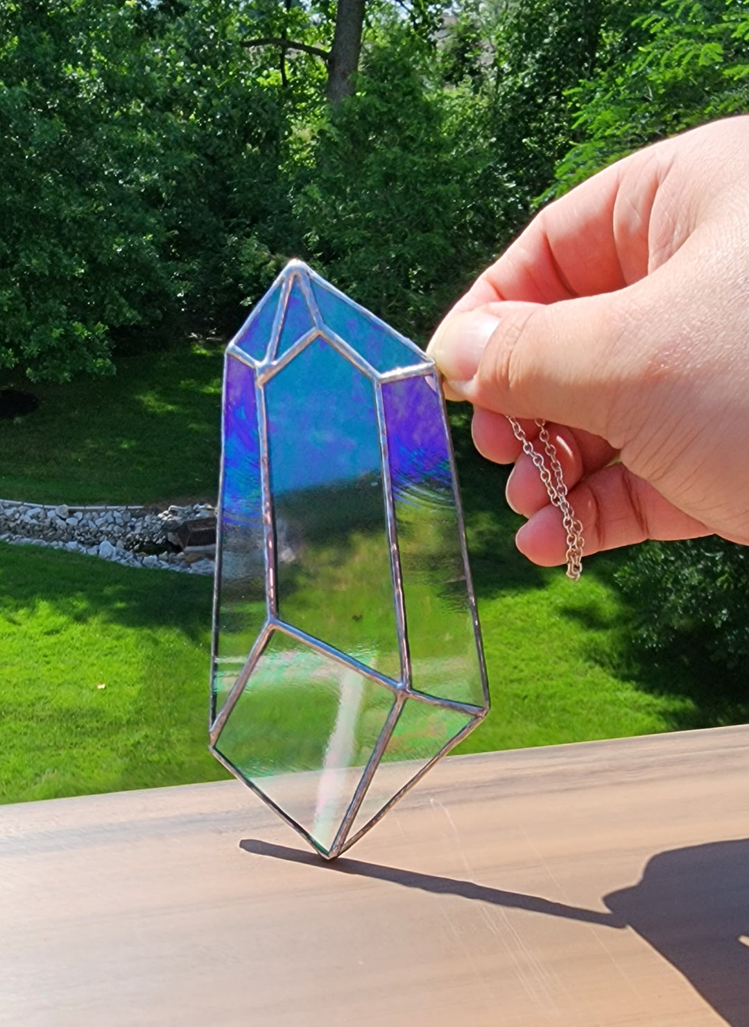 Clear  Iridescent Stained Glass Suncatcher