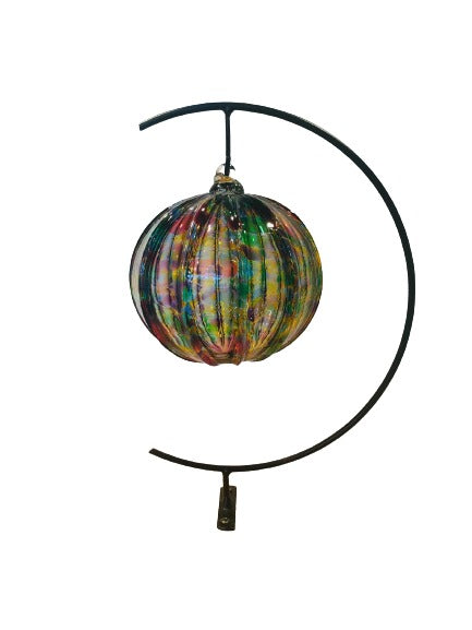 Rainbow Mix Sphere - Vertical Ribs Glass Ornament