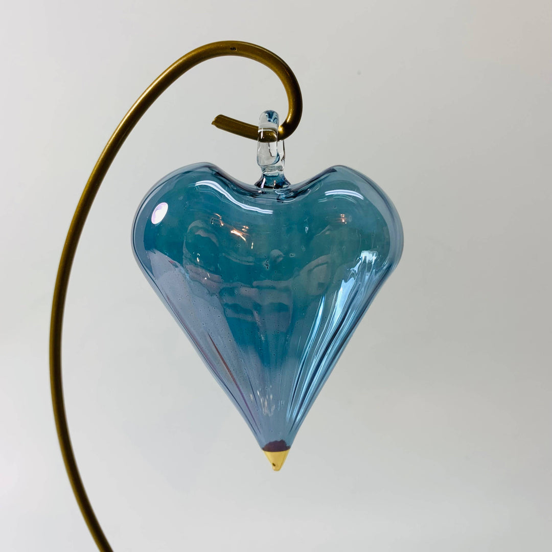 Blown Glass Ornament - Heart: Light Blue