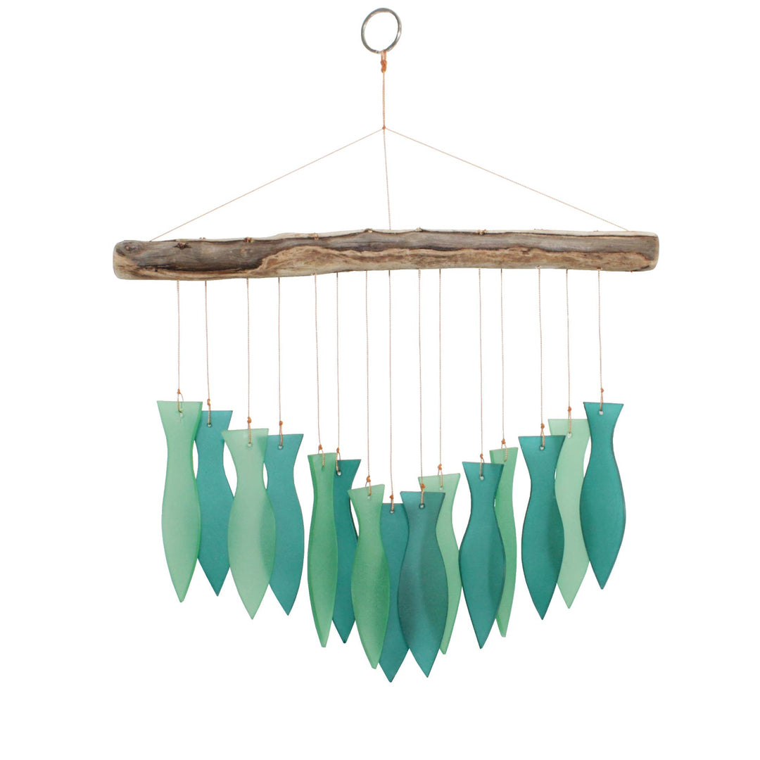 Teal and Green Fish Tumbled Glass Wind Chime