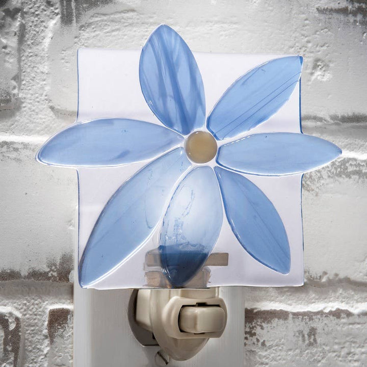 Blue Flower Night Light Fused Glass