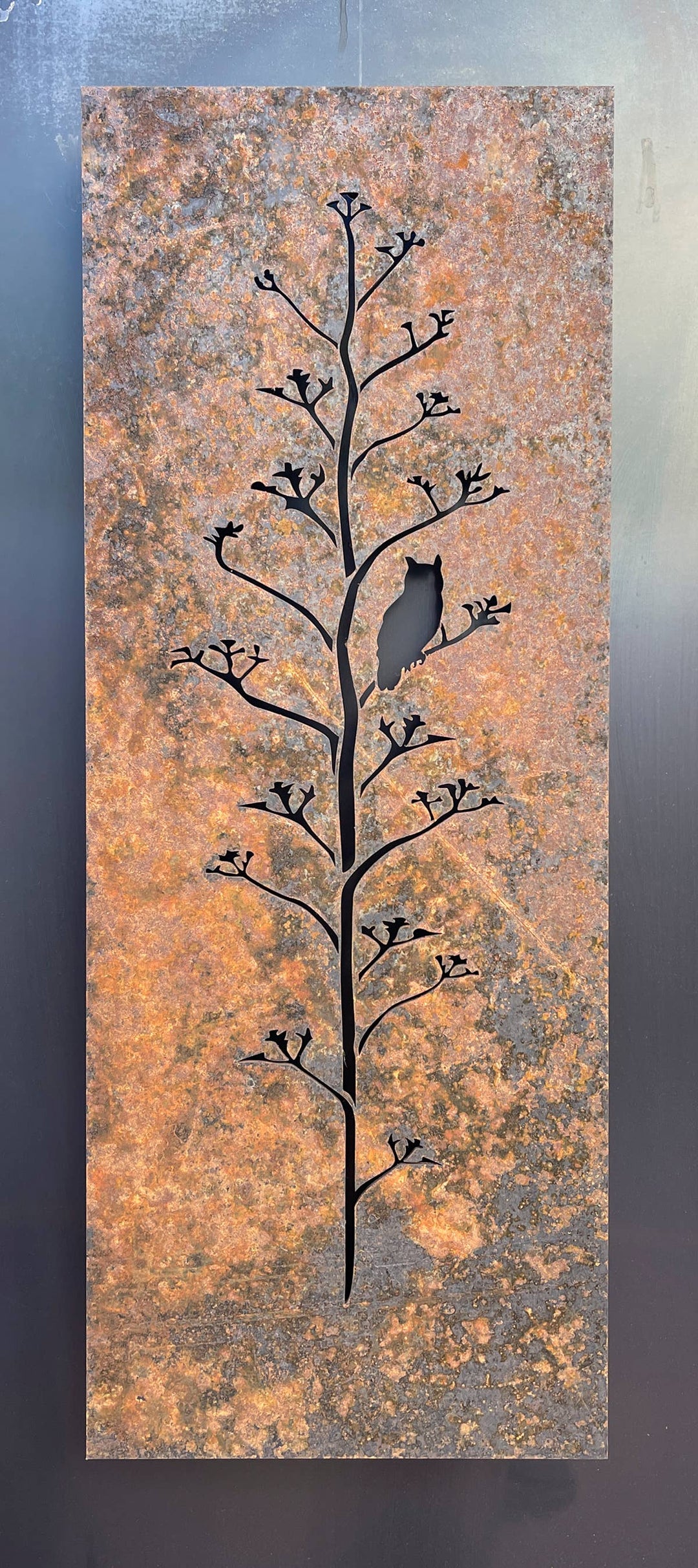 Owl: Oxidized steel botanical
