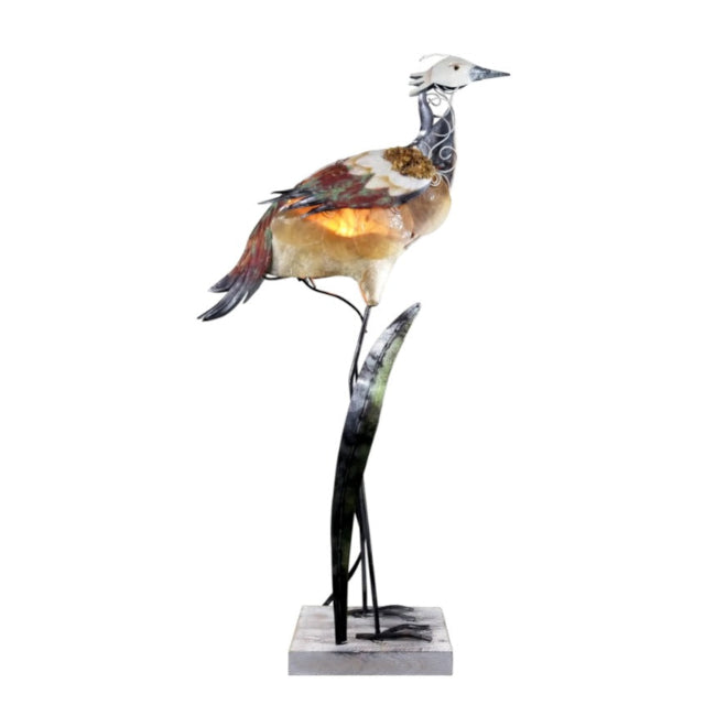 Crane lamp is composed primarily of capiz shells and features a 7-watt night light
