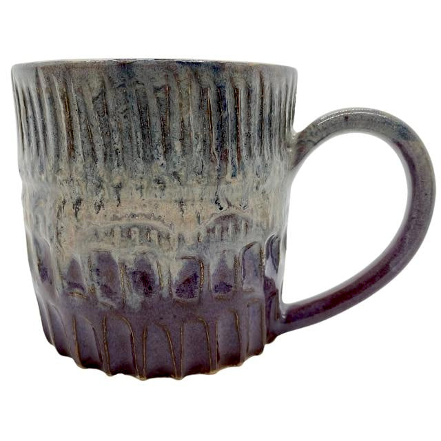 Hand-Carved Ceramic Mug - Lavendar/Beige