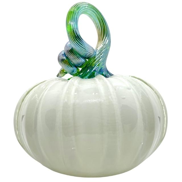 Blown Glass White/Green Mix Pumpkin