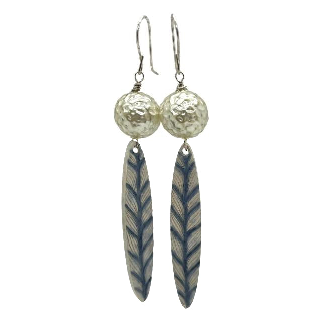 Sterling Silver Painted Wooden Feather Earrings