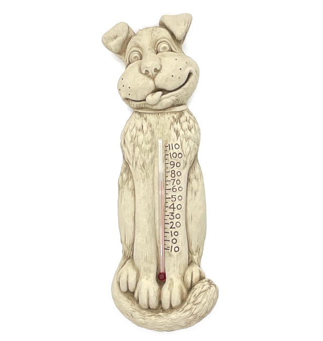 Hand Cast Stone Dog Thermometer