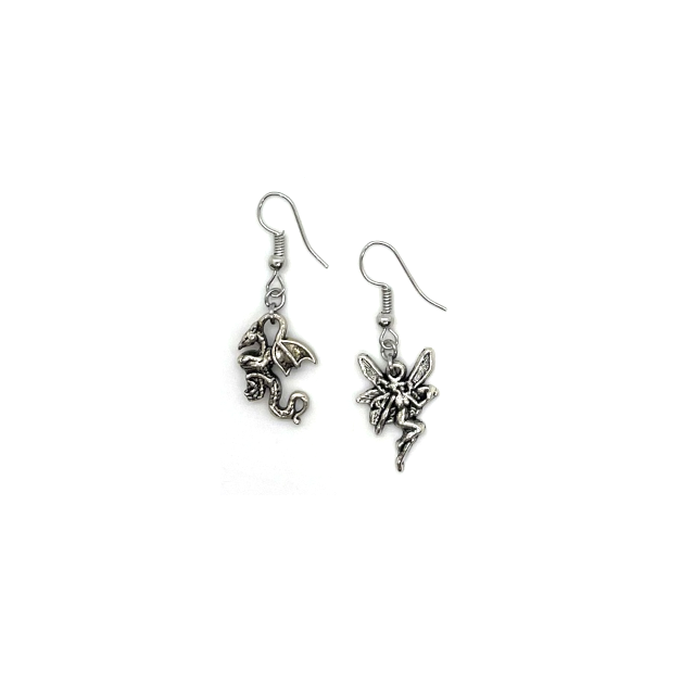 Fairy & Dragon Mismatched Charm Earrings