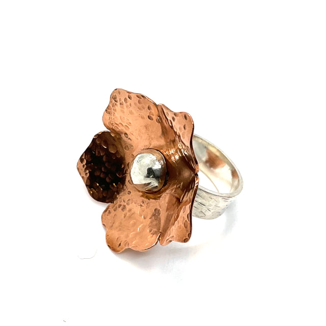Copper Sterling Flower Ring