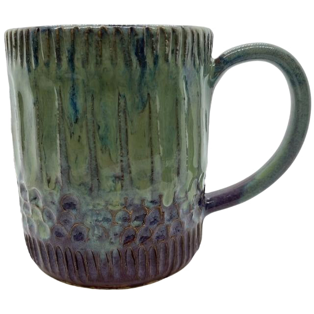 Hand-Carved Ceramic Mug - Green/Purple