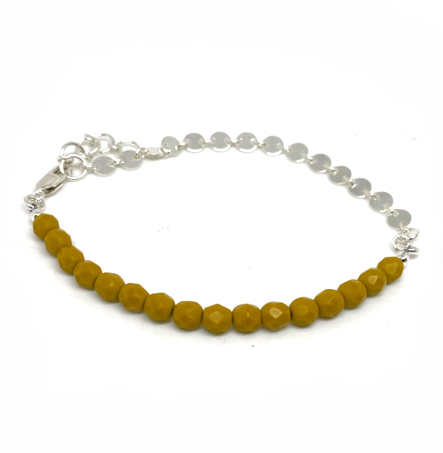 High Low Bracelet in Mustard Yellow with Coin Chain