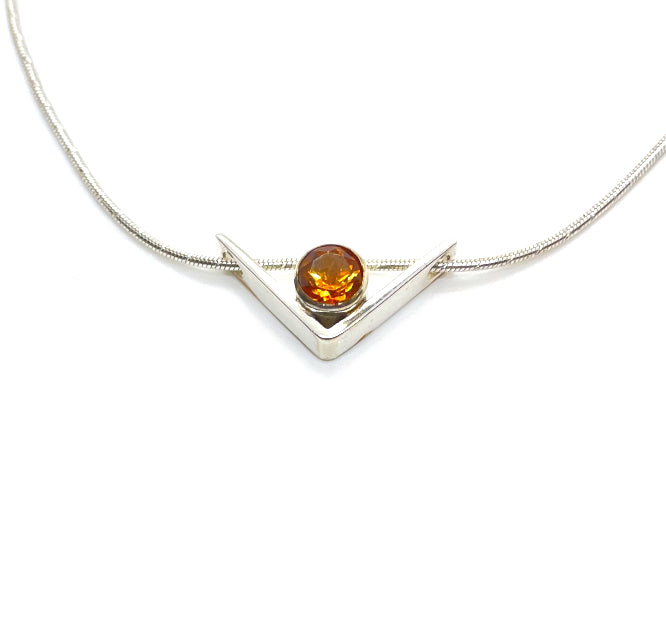 Sterling Silver Floating V Pendant Necklace With Citrine
