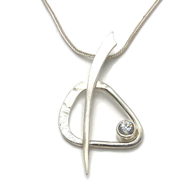 Mid Century Modern Pendant -Sterling Silver with White Zircon
