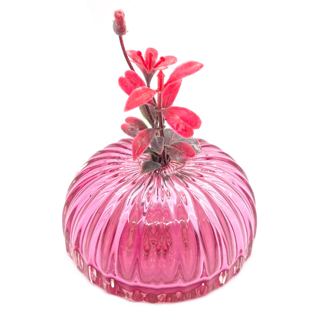 Pink Glass Squat Ripple Bud Vase
