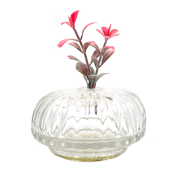 Clear Glass Squat Ripple Bud Vase