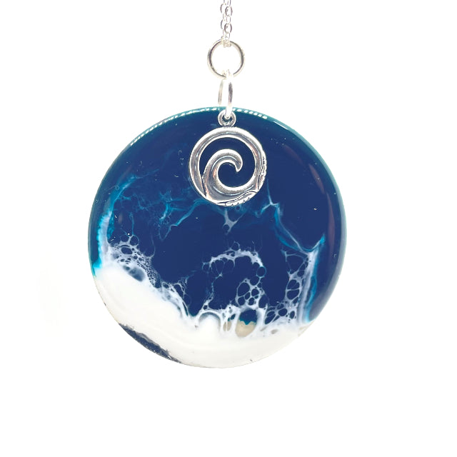 Ocean Wave Circle Pendant Necklace w/ Charm