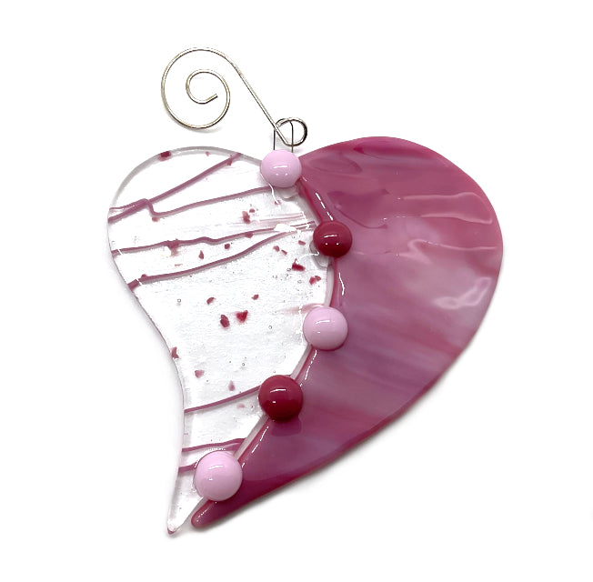 Fused Glass Heart Sun Catcher / Ornament - Pink