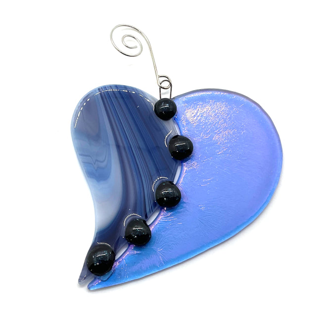 Fused Glass Heart Sun Catcher / Ornament - Rainbow Blue