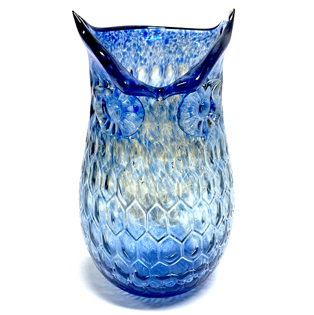 Large Blue Blown Glass Owl Vase