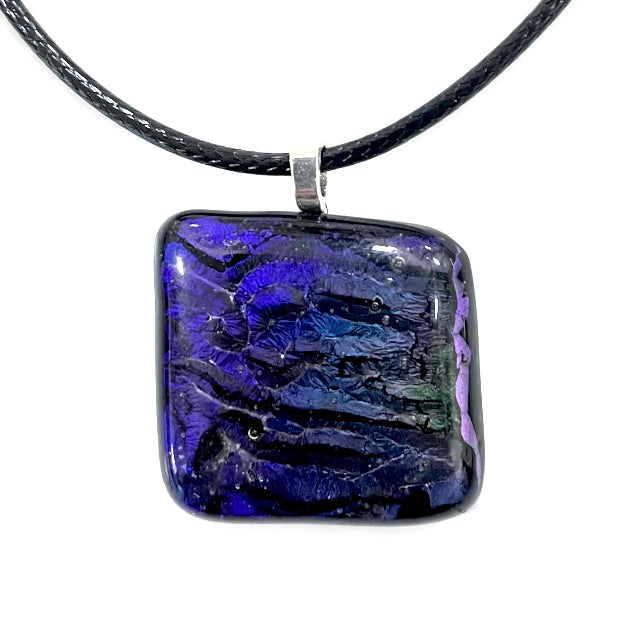 Purple / Blue Fused Glass Dichroic Pendant Necklace