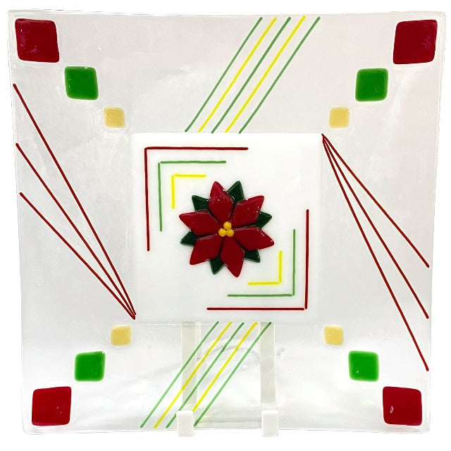 Fused Glass Poinsettia Platter