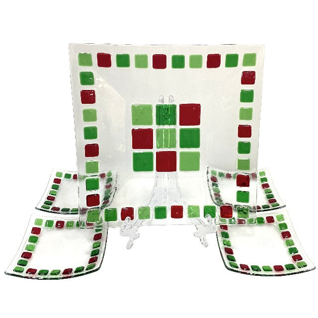 Fused Glass Holiday Squares Serving Set