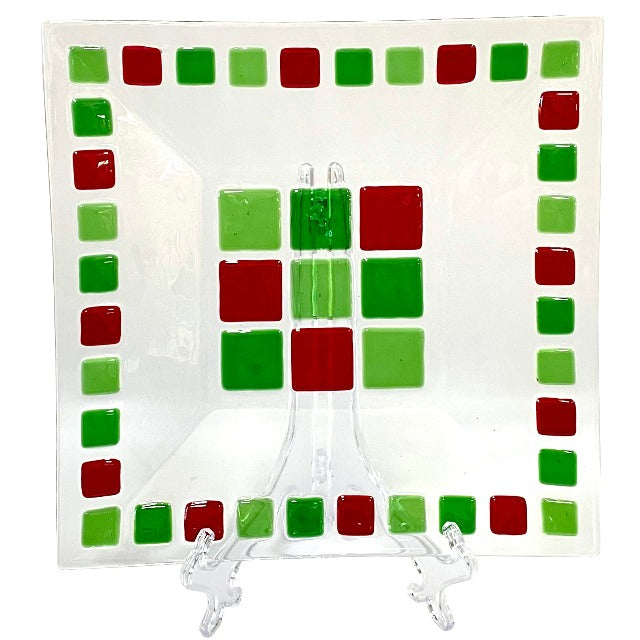 Fused Glass Holiday Squares Serving Set