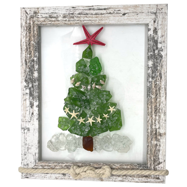 Sea Glass Christmas Tree with a Red Star