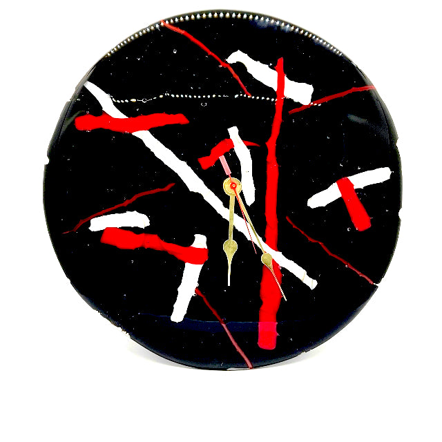 Black, Red, White Glass Clock