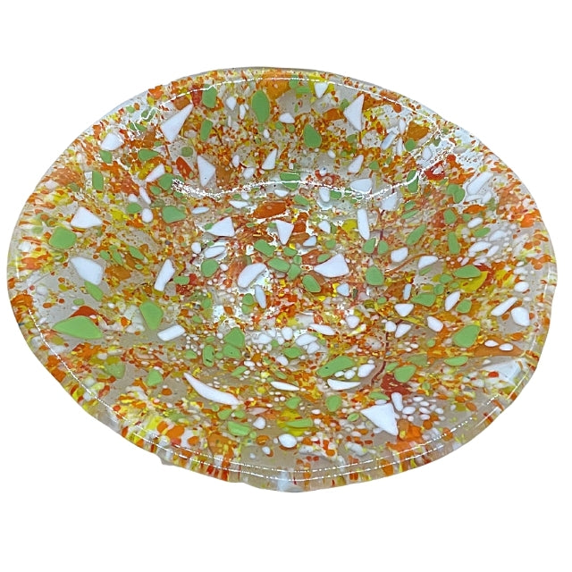 Large Orange/Multi-Color Glass Frit Bowl