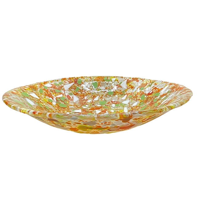 Large Orange/Multi-Color Glass Frit Bowl