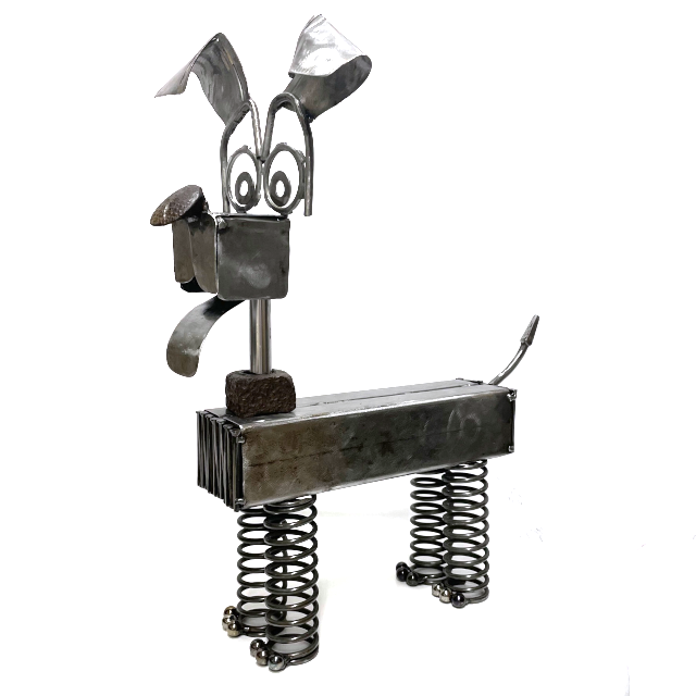Metal dog made out of scrap metal parts